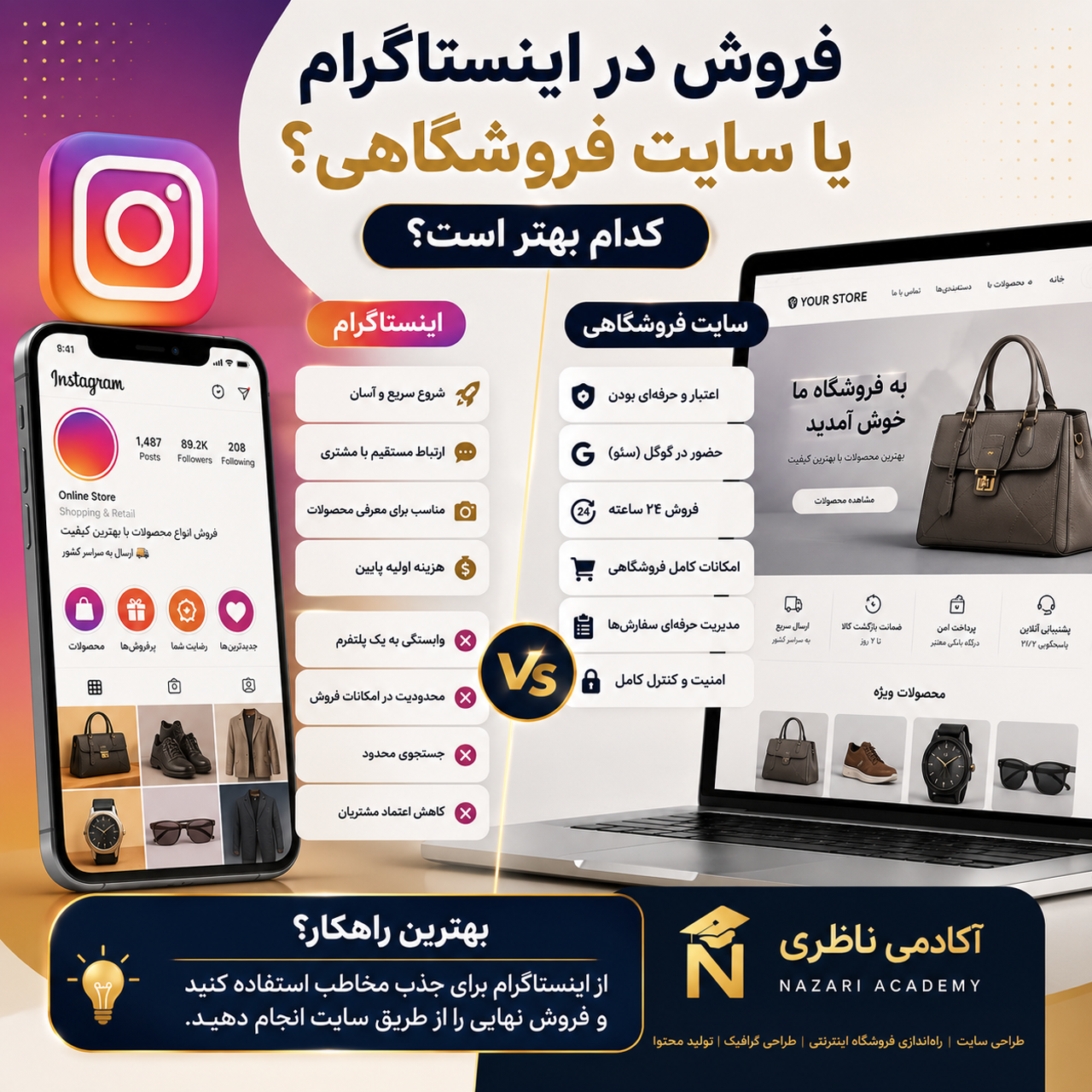 فروش در اینستاگرام بهتر است یا سایت فروشگاهی؟
